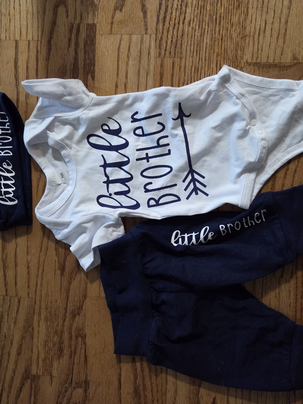 Kids Matching Set - White and Navy "Little Brother" Bodysuit & Pants